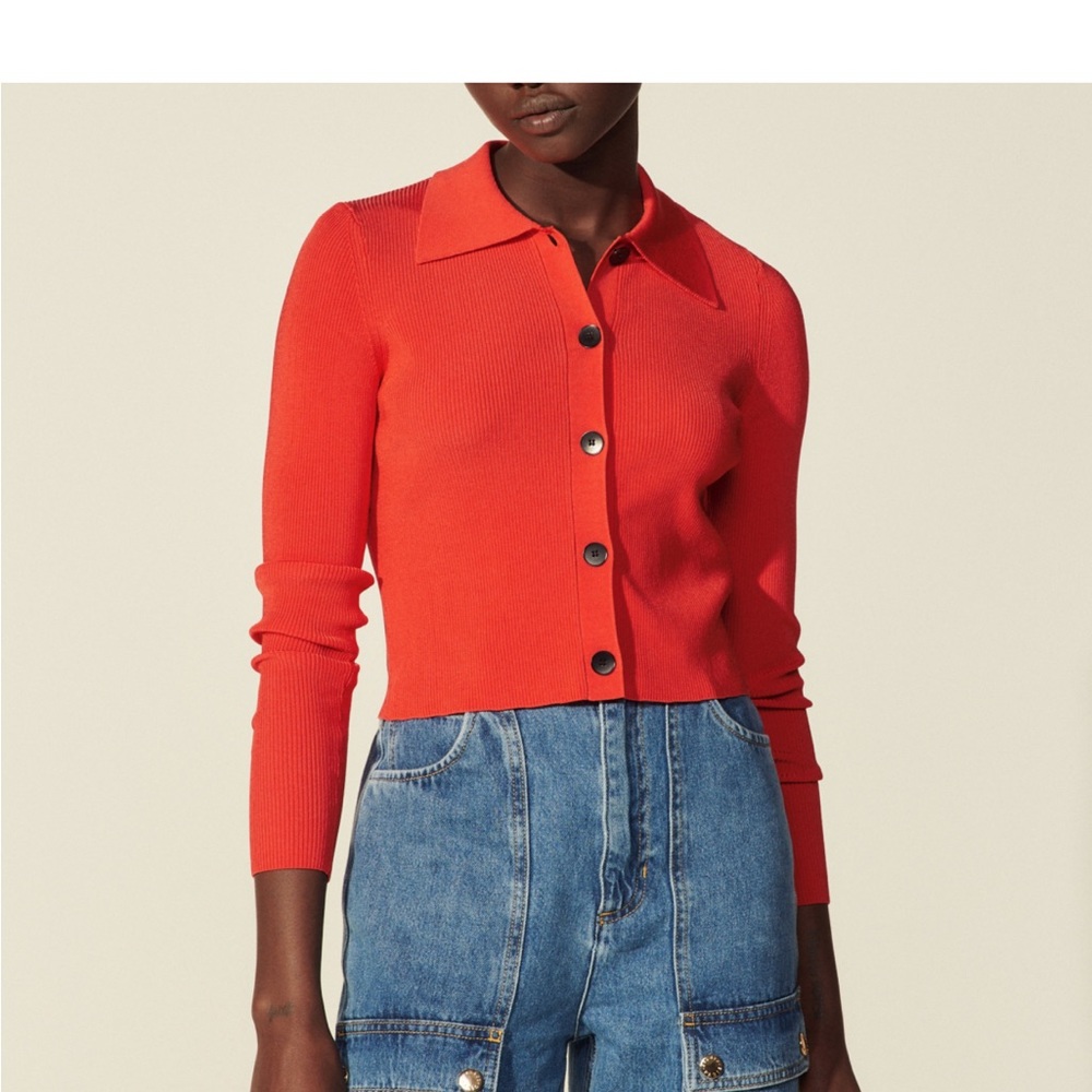 Sandro cropped cardigan with shirt collar size XL